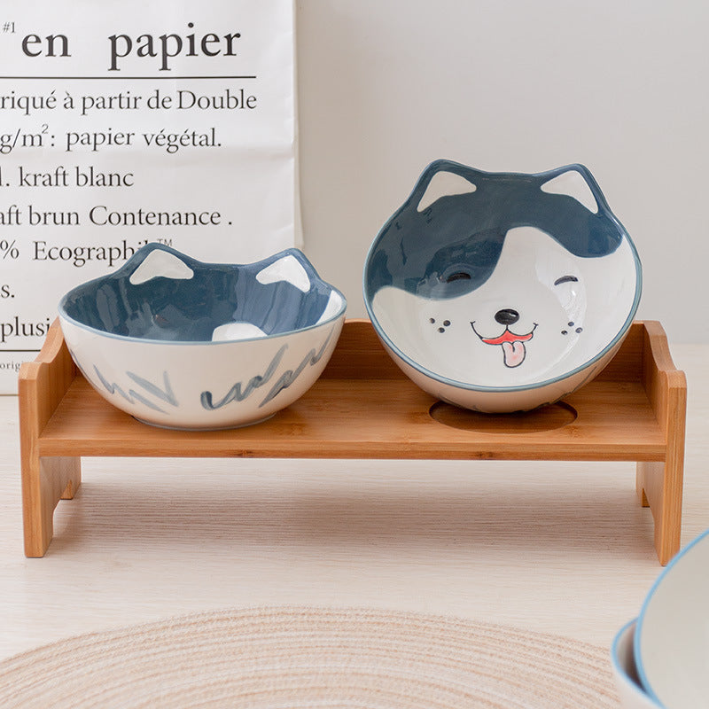 Ceramic Cat Bowl Shelf Protects The Cervical Spine