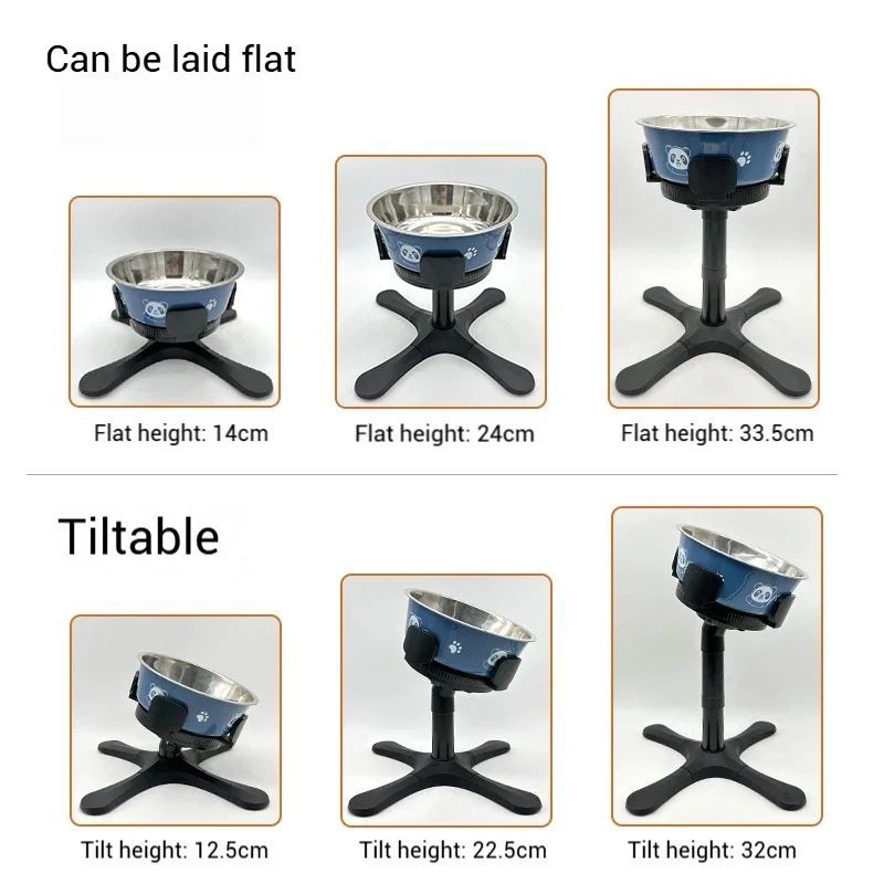 Adjustable Elevated Dog Food Bowls Stand Anti Slip