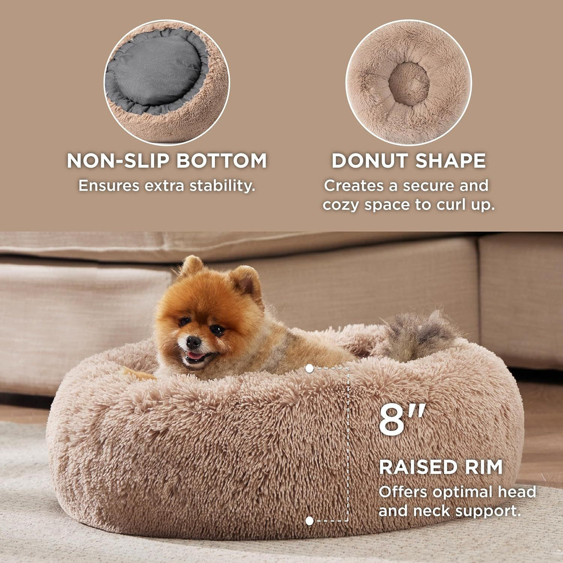 Indoor Solid Color Non-slip Round Fluffy Plush Pet Bed