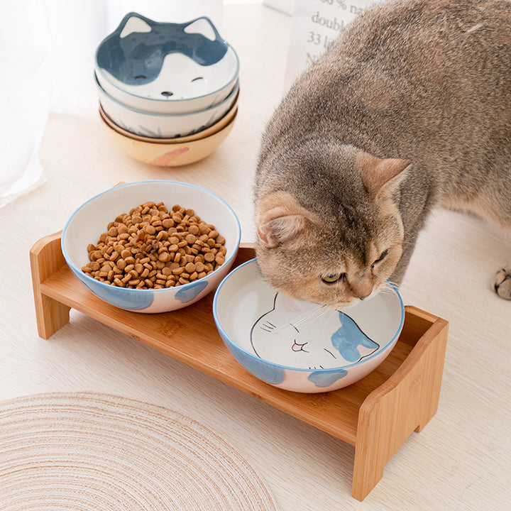 Ceramic Cat Bowl Shelf Protects The Cervical Spine