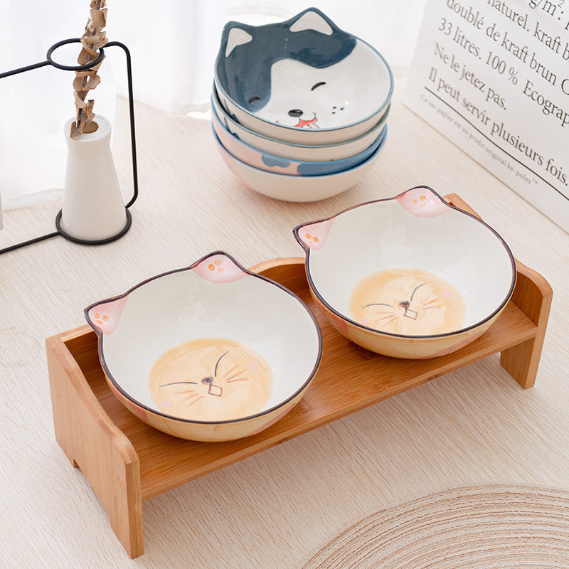 Ceramic Cat Bowl Shelf Protects The Cervical Spine